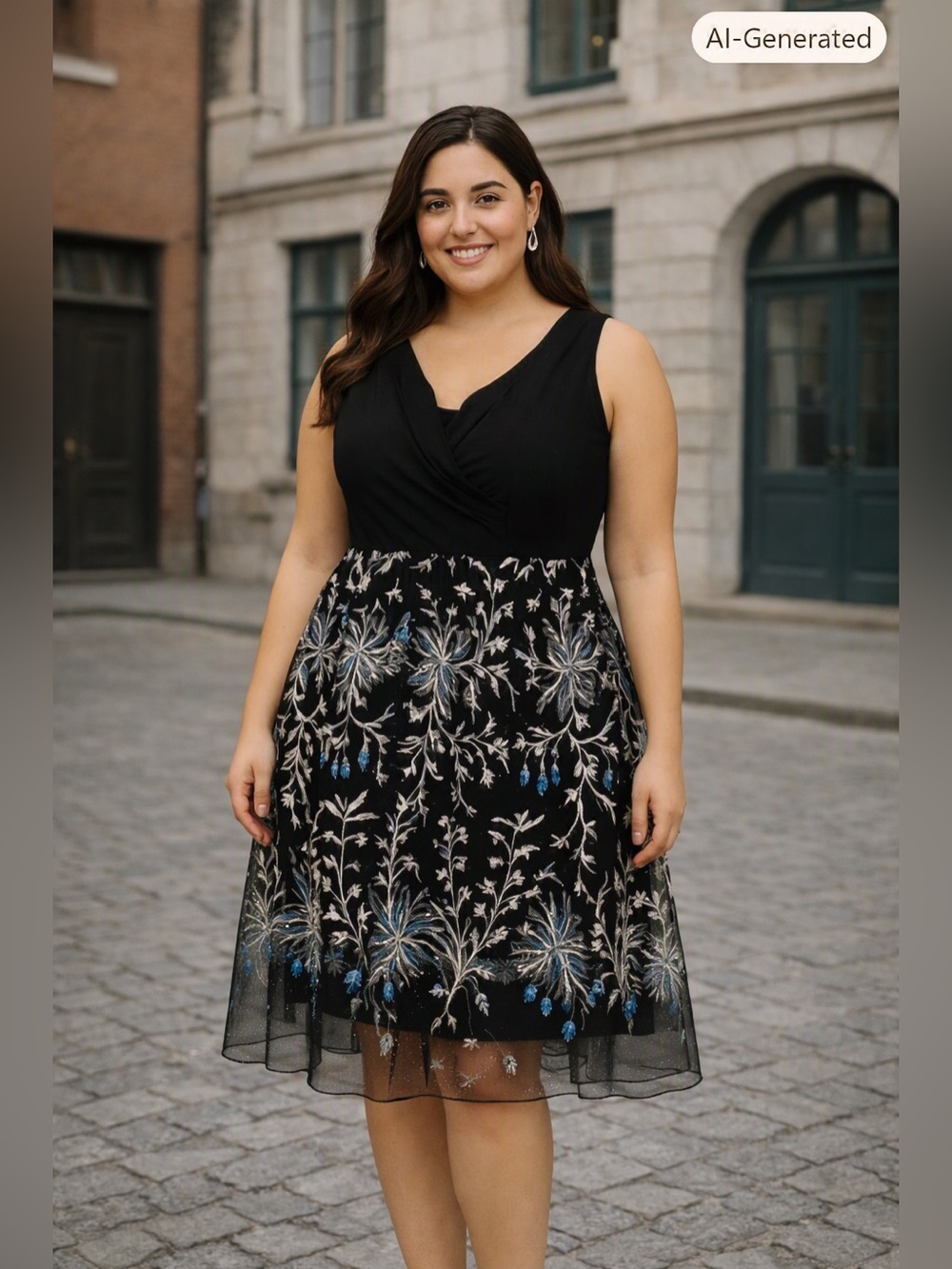 Adrianna Papell 22W Black & White Embroidered Fit & Flare Dress – NWT $169 MSRP